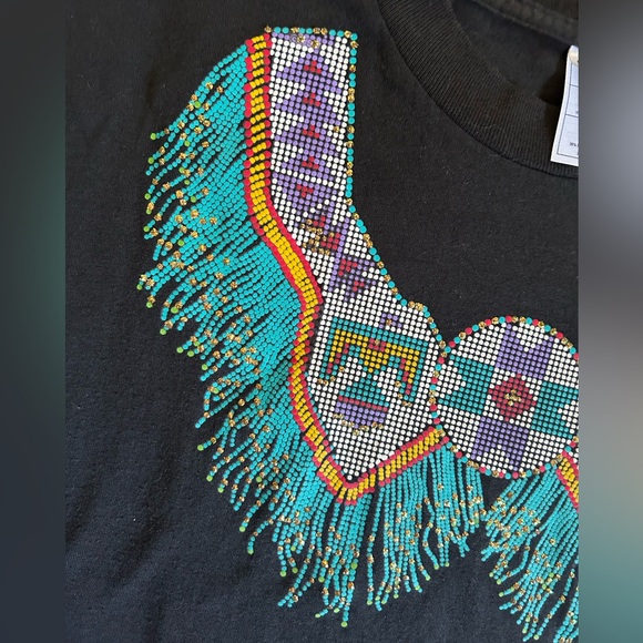 Vintage Native American Indigenous Bead Necklace Graphic Tee Single Stitch XL - Picture 10 of 13